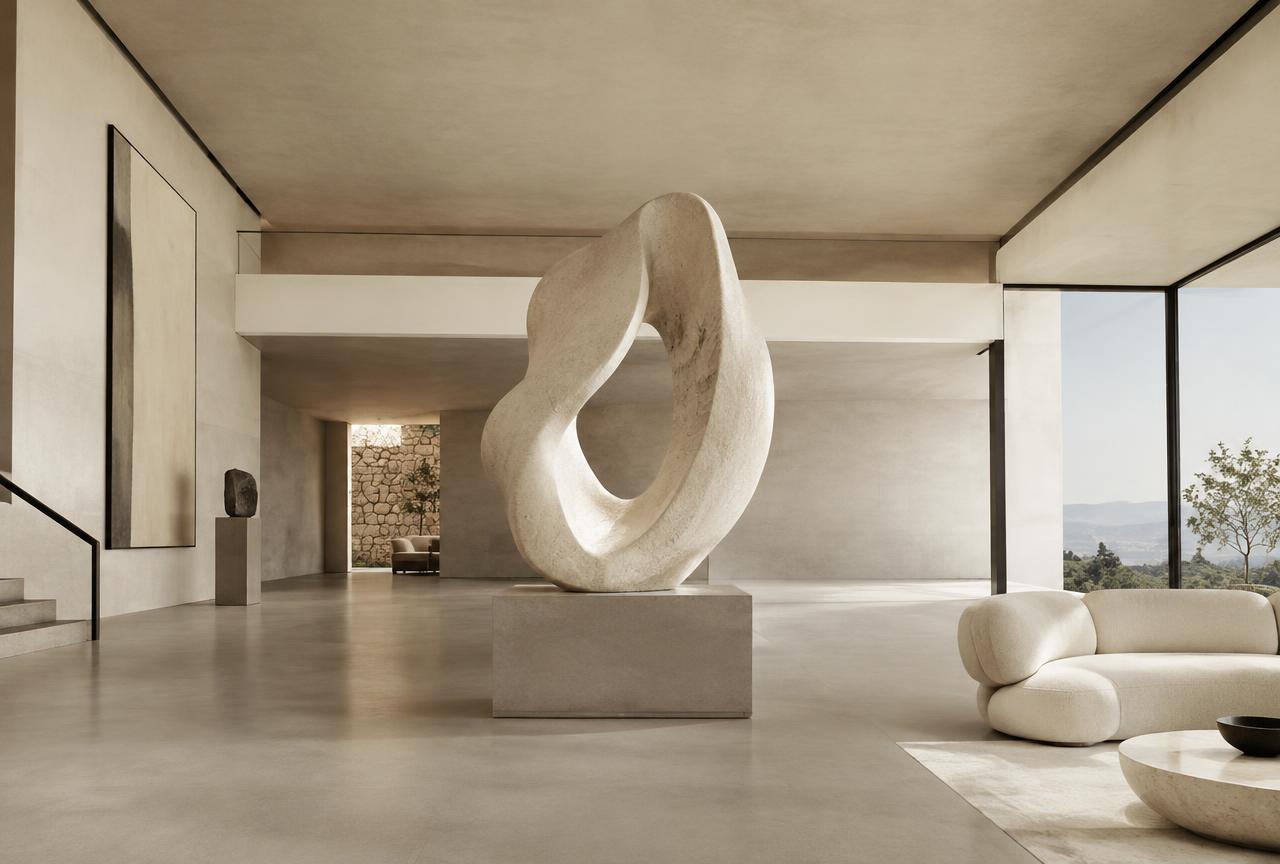 Illustrative living image; not a photograph of a Hermès Maison product or property.